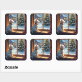 West Highland White Terrier Christmas Morning View Vierkante Sticker (Vel)