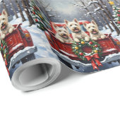West Highland White Terrier Christmas Red Truck Cadeaupapier (Rol Hoek)