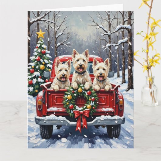 West Highland White Terrier Christmas Red Truck Kaart (Gele Bloem)