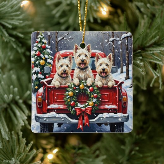 West Highland White Terrier Christmas Red Truck Keramisch Ornament (Boom)