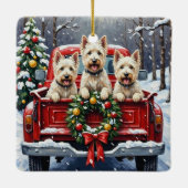 West Highland White Terrier Christmas Red Truck Keramisch Ornament (Achterkant)
