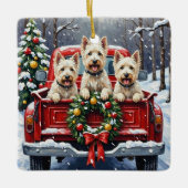 West Highland White Terrier Christmas Red Truck Keramisch Ornament (Voorkant)