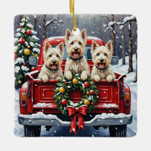 West Highland White Terrier Christmas Red Truck Keramisch Ornament (Voorkant)