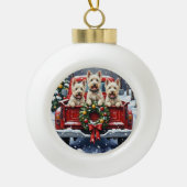 West Highland White Terrier Christmas Red Truck Keramische Bal Ornament (Voorkant)