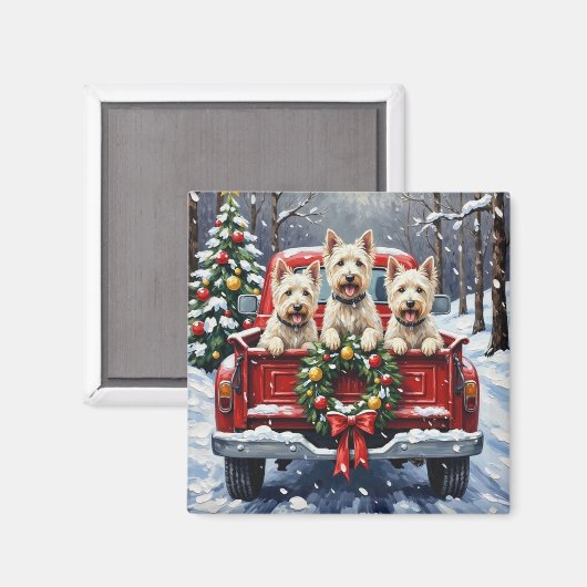 West Highland White Terrier Christmas Red Truck Magneet (Voorkant / Achterkant)