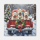 West Highland White Terrier Christmas Red Truck Magneet (Voorkant)