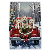 West Highland White Terrier Christmas Red Truck Medium Cadeauzakje (Achterkant)
