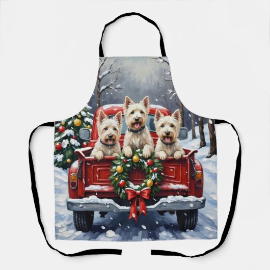 West Highland White Terrier Christmas Red Truck Schort (Voorkant)