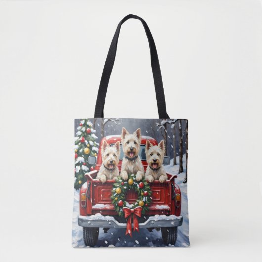 West Highland White Terrier Christmas Red Truck Tote Bag (Voorkant)