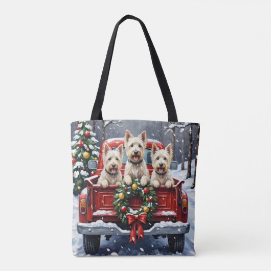 West Highland White Terrier Christmas Red Truck Tote Bag (Achterkant)