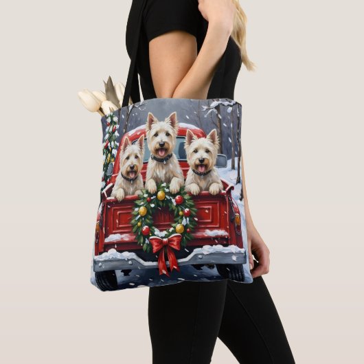 West Highland White Terrier Christmas Red Truck Tote Bag (Dichtbij)