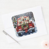 West Highland White Terrier Christmas Red Truck Vierkante Sticker (Envelop)
