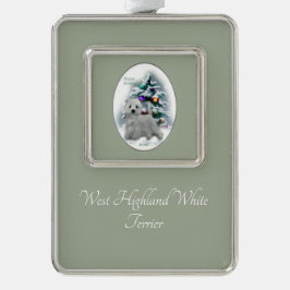 West Highland White Terrier Christmas Verzilverd Omlijst Ornament