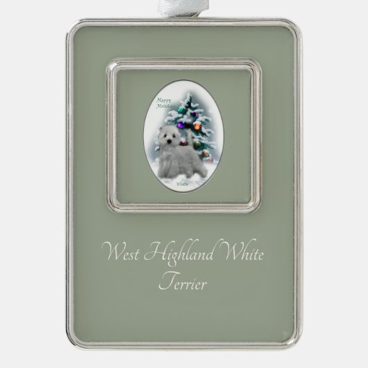 West Highland White Terrier Christmas Verzilverd Omlijst Ornament (Voorkant)