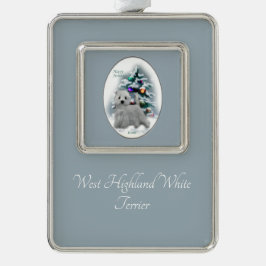 West Highland White Terrier Christmas Verzilverd Omlijst Ornament