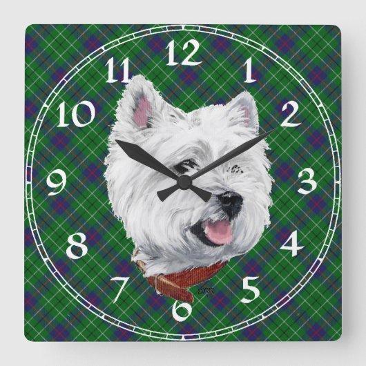 West Highland White Terrier Clock Vierkante Klok (Voorkant)