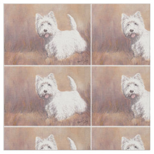 West Highland White Terrier Dog Art Fabric Stof