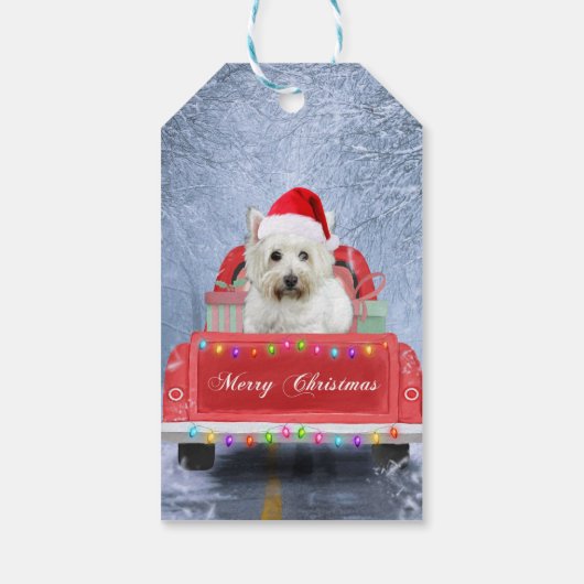 West Highland White Terrier Dog in Snow Cadeaulabel (Achterkant)