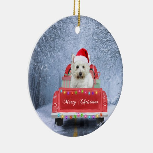 West Highland White Terrier Dog in Snow  Keramisch Ornament (Rechts)