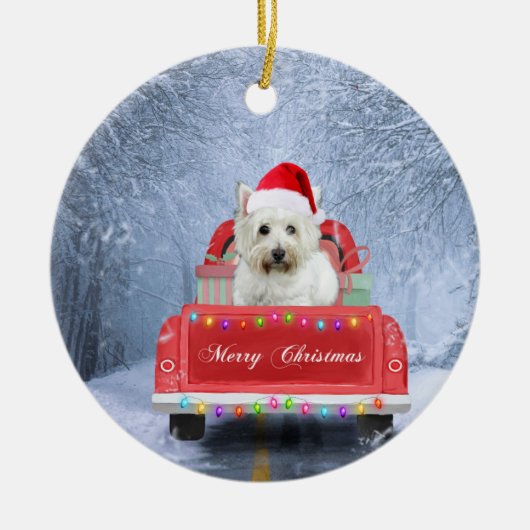 West Highland White Terrier Dog in Snow  Keramisch Ornament (Voorkant)