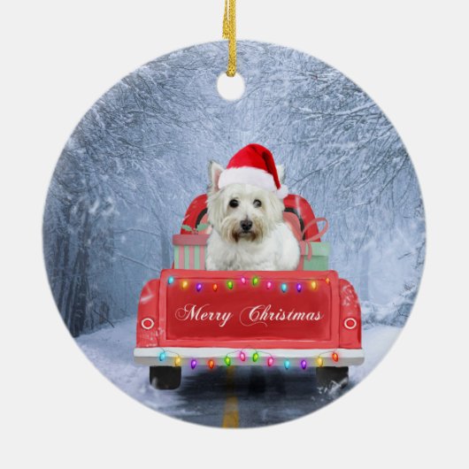 West Highland White Terrier Dog in Snow  Keramisch Ornament (Achterkant)