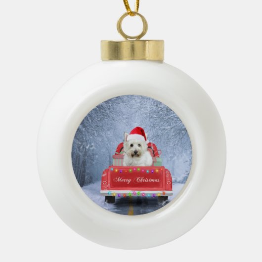 West Highland White Terrier Dog in Snow Keramische Bal Ornament (Voorkant)