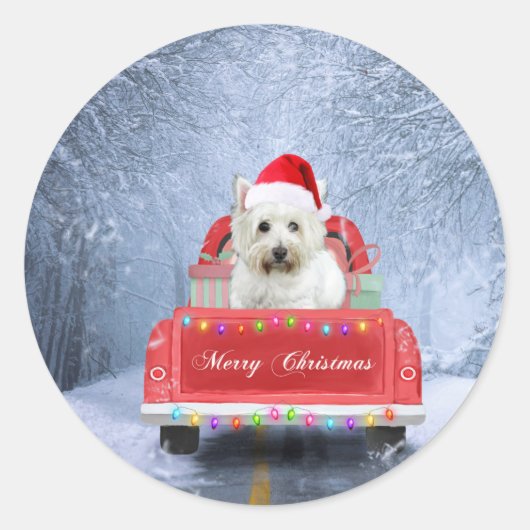West Highland White Terrier Dog in Snow Ronde Sticker (Voorkant)