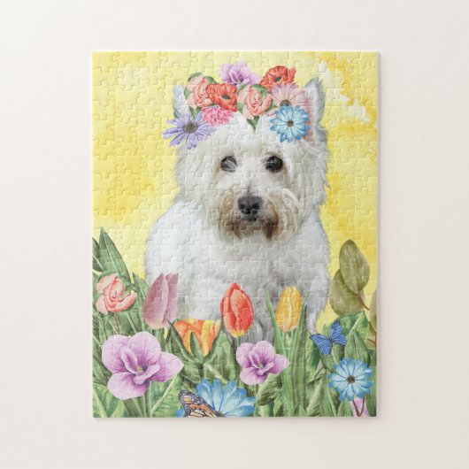 West Highland White Terrier Dog met Flowers Sprin Legpuzzel (Verticaal)