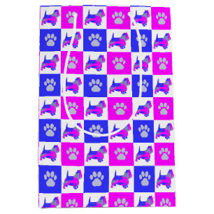 West Highland White Terrier Dog & Paw Pink & Blue Medium Cadeauzakje