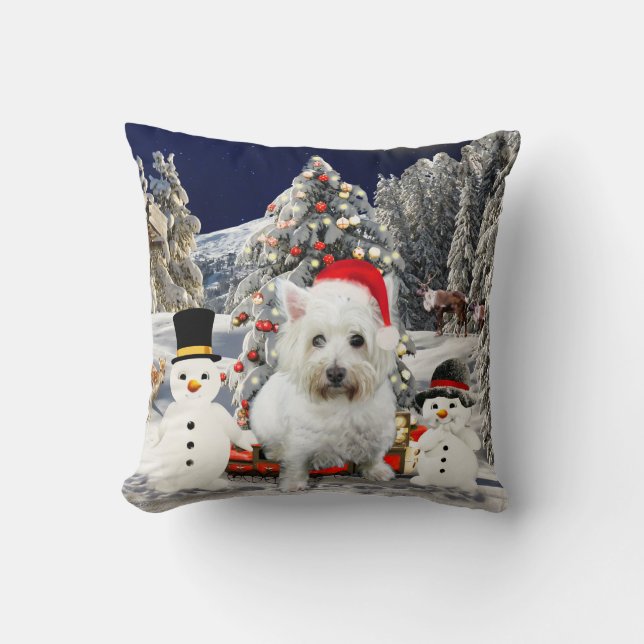 West Highland White Terrier Dog Snow Christmas-Pet Kussen (Voorkant)