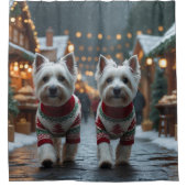 West Highland White Terrier Dogs Christmas Snow Douchegordijn (Voorkant)
