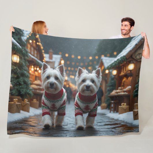 West Highland White Terrier Dogs Christmas Snow  Fleece Deken (In situ)