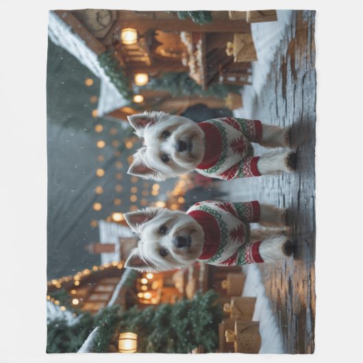 West Highland White Terrier Dogs Christmas Snow  Fleece Deken (Voorkant)