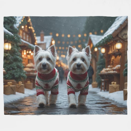 West Highland White Terrier Dogs Christmas Snow  Fleece Deken (Voorkant (Horizontaal))