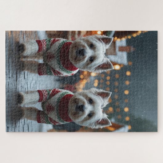 West Highland White Terrier Dogs Christmas Snow Legpuzzel (Horizontaal)