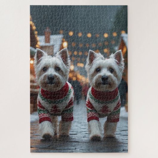West Highland White Terrier Dogs Christmas Snow  Legpuzzel (Verticaal)