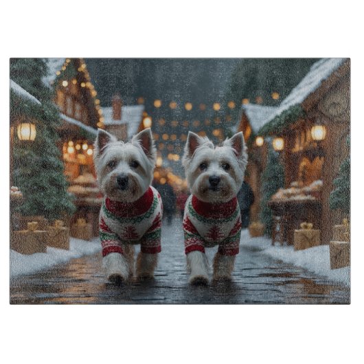West Highland White Terrier Dogs Christmas Snow  Snijplank (Voorkant)