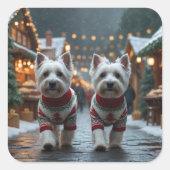 West Highland White Terrier Dogs Christmas Snow  Vierkante Sticker (Voorkant)