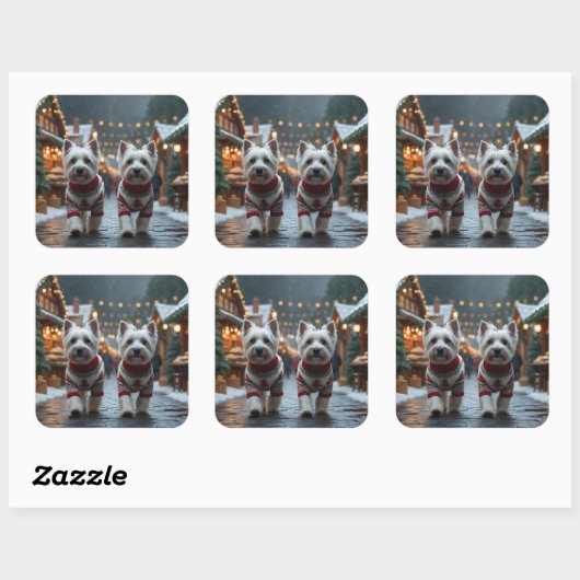 West Highland White Terrier Dogs Christmas Snow  Vierkante Sticker (Vel)