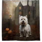 West Highland White Terrier Halloween Scary Douchegordijn (Voorkant)