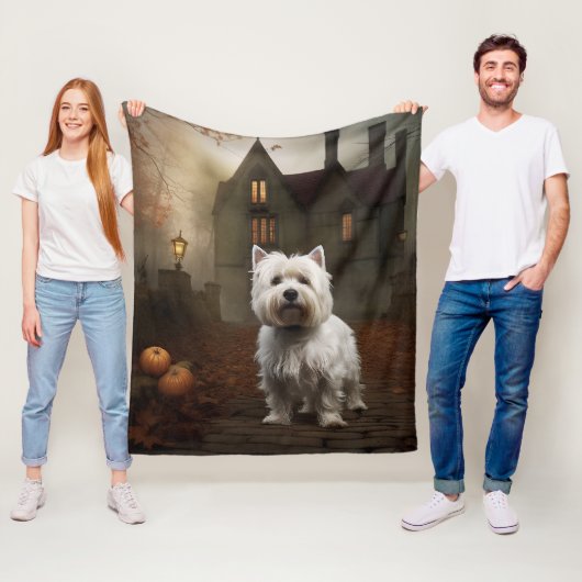 West Highland White Terrier Halloween Scary Fleece Deken (In situ)