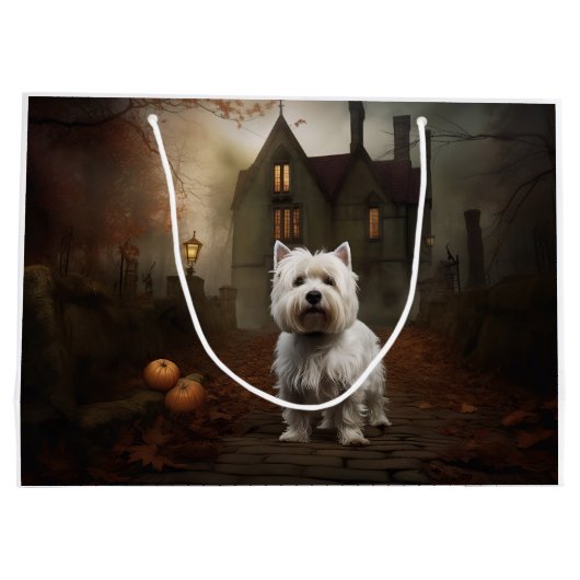 West Highland White Terrier Halloween Scary Groot Cadeauzakje (Achterkant)