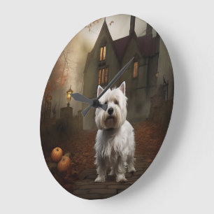 West Highland White Terrier Halloween Scary Grote Klok