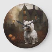 West Highland White Terrier Halloween Scary Grote Klok (Voorkant)