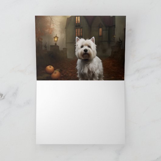 West Highland White Terrier Halloween Scary Kaart (Binnen)