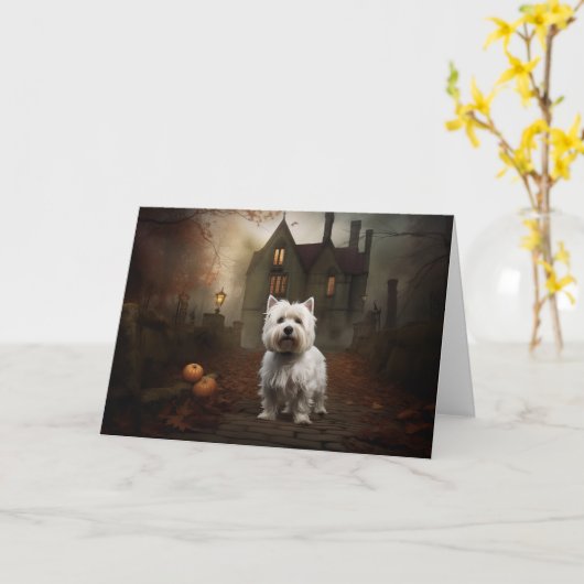 West Highland White Terrier Halloween Scary Kaart (Gele Bloem)