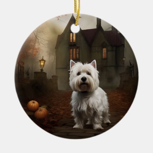 West Highland White Terrier Halloween Scary Keramisch Ornament (Voorkant)