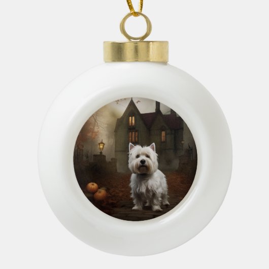 West Highland White Terrier Halloween Scary Keramische Bal Ornament (Voorkant)