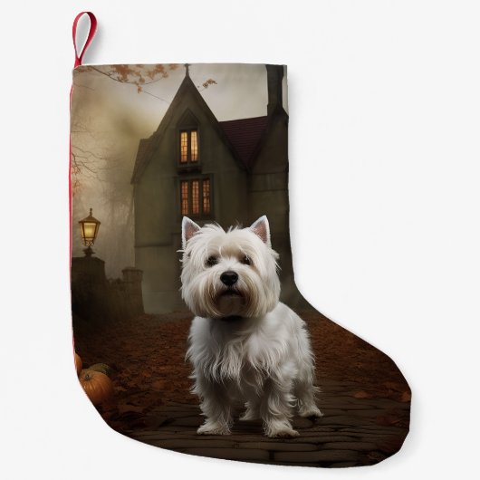 West Highland White Terrier Halloween Scary Kleine Kerstsok (Voorkant)
