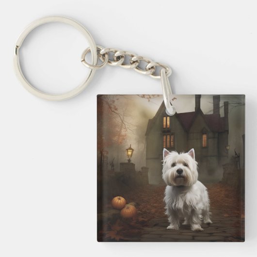 West Highland White Terrier Halloween Scary Sleutelhanger (Voorkant)